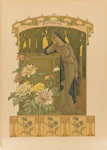 ÉLIZABETH SONREL (1874-1953). [THE SEASONS]. Group of 4 posters. Circa 1900. Each approximately 17x12 inches, 43¼x32½ cm.